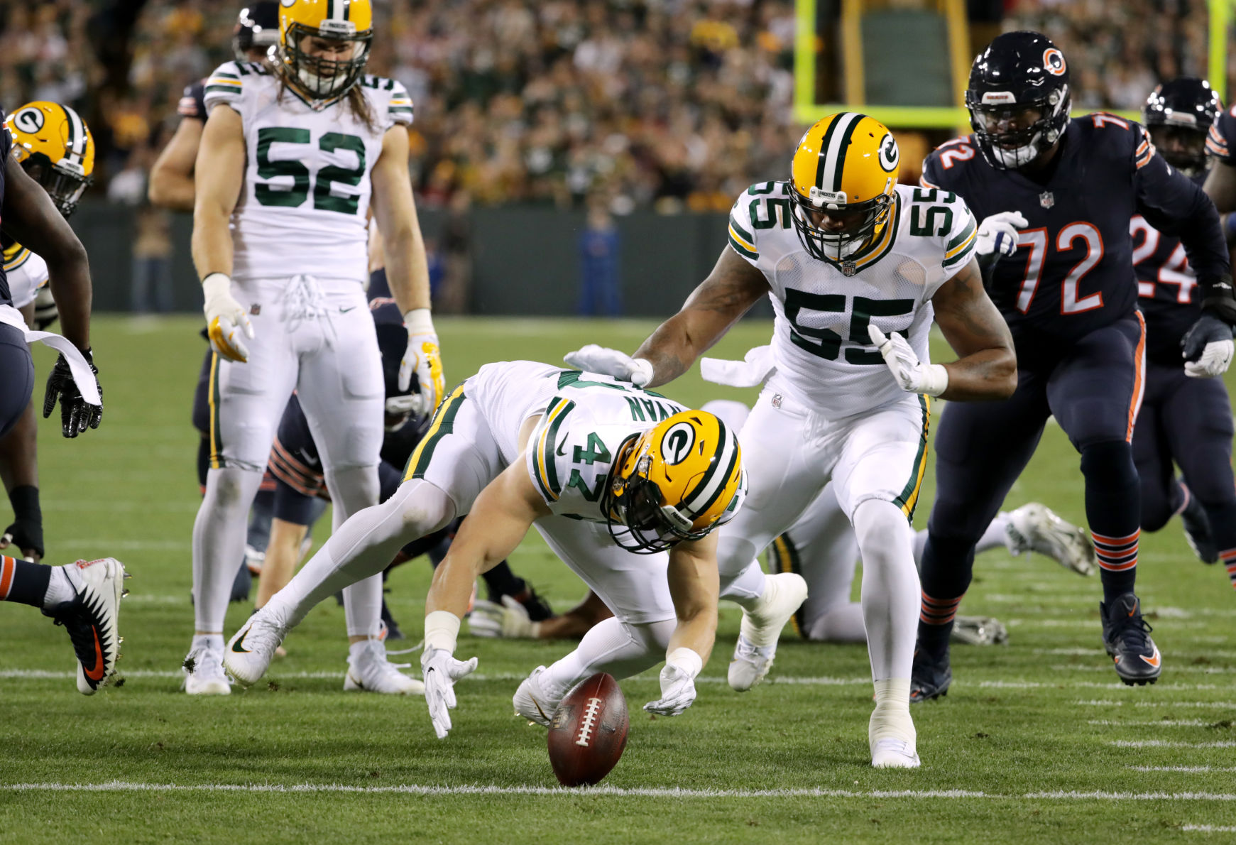 Jake Ryan fumble recovery, State Journal photo